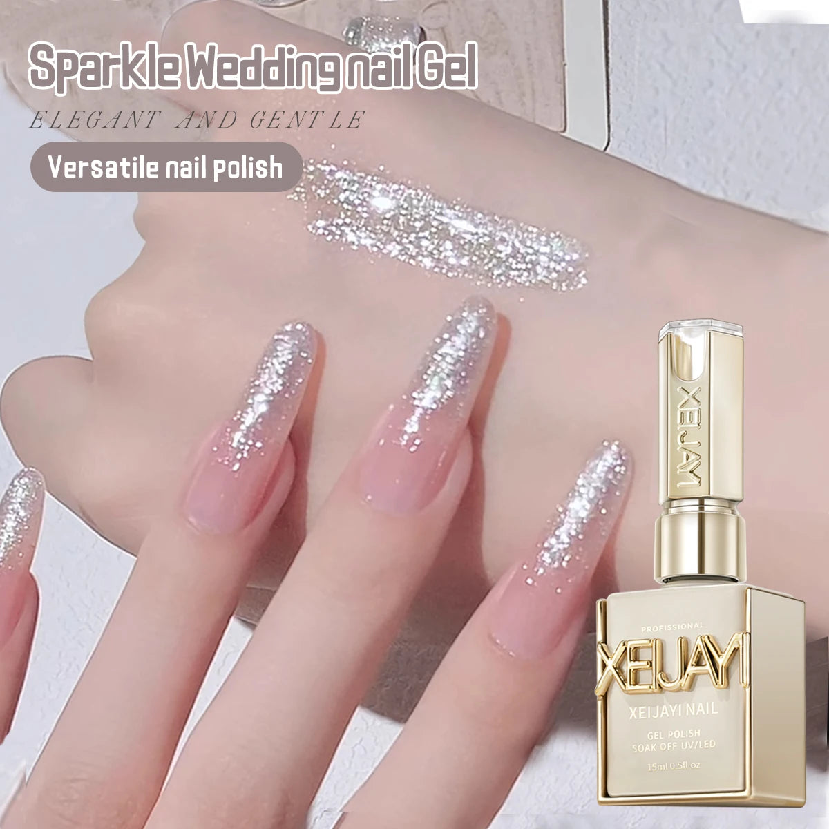 15ml Snow Pear Crushed Ice Cat Eye Gel Nail Polish,  Shiny Bubble-Free UV/LED Quick-Drying Gel Suitable For Nail Art DIY Design