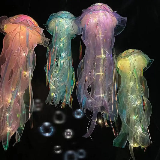 DIY Jellyfish Lamp Portable Bedroom Hanging Night Light Under The Sea Colorful Mermaid Ocean Party Home Decor