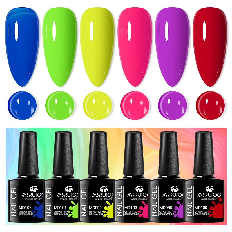 6pcs 8ml Summer Color Gel Nail Polish Set HEMA TPO FREE Semi Permanent Soak Off UV Gel Varnish Nail Art Decoration Nail Supplies