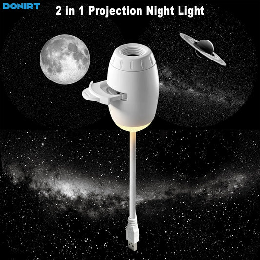 2 in 1 USB Projection Lamp Manual Focus Projector Light Car Ambient Light Room Starry Star Romantic Saturn Galaxy Night Lights