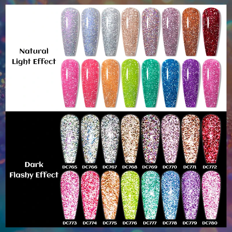 6pcs Reflective Glitter Gel & Color Gel Nail Polish Set Shiny Effect Semi Permanent UV LED Gel Manicure DIY Nail Supplies