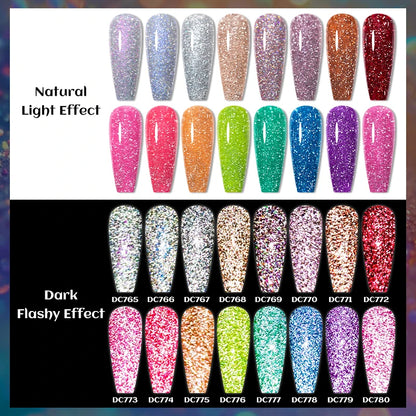 6pcs Reflective Glitter Gel & Color Gel Nail Polish Set Shiny Effect Semi Permanent UV LED Gel Manicure DIY Nail Supplies