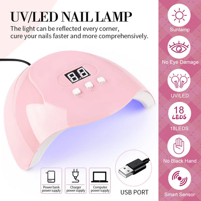 LIMEGIRL 9 Colors Gel Nail Polish Set with UV LED Light Semi-Permanent Soak Gel Varnish Base Coat Polishing Tool Nail Gel Kit