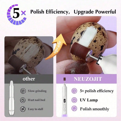 2-In-1 Cordless Electric Nail Drill File With Flash Cure Light Stepless Speed Control For Acrylic Gel Dip Powder Nails Portable Travel Manicure Pedicure Kit For Home DIY Beginners