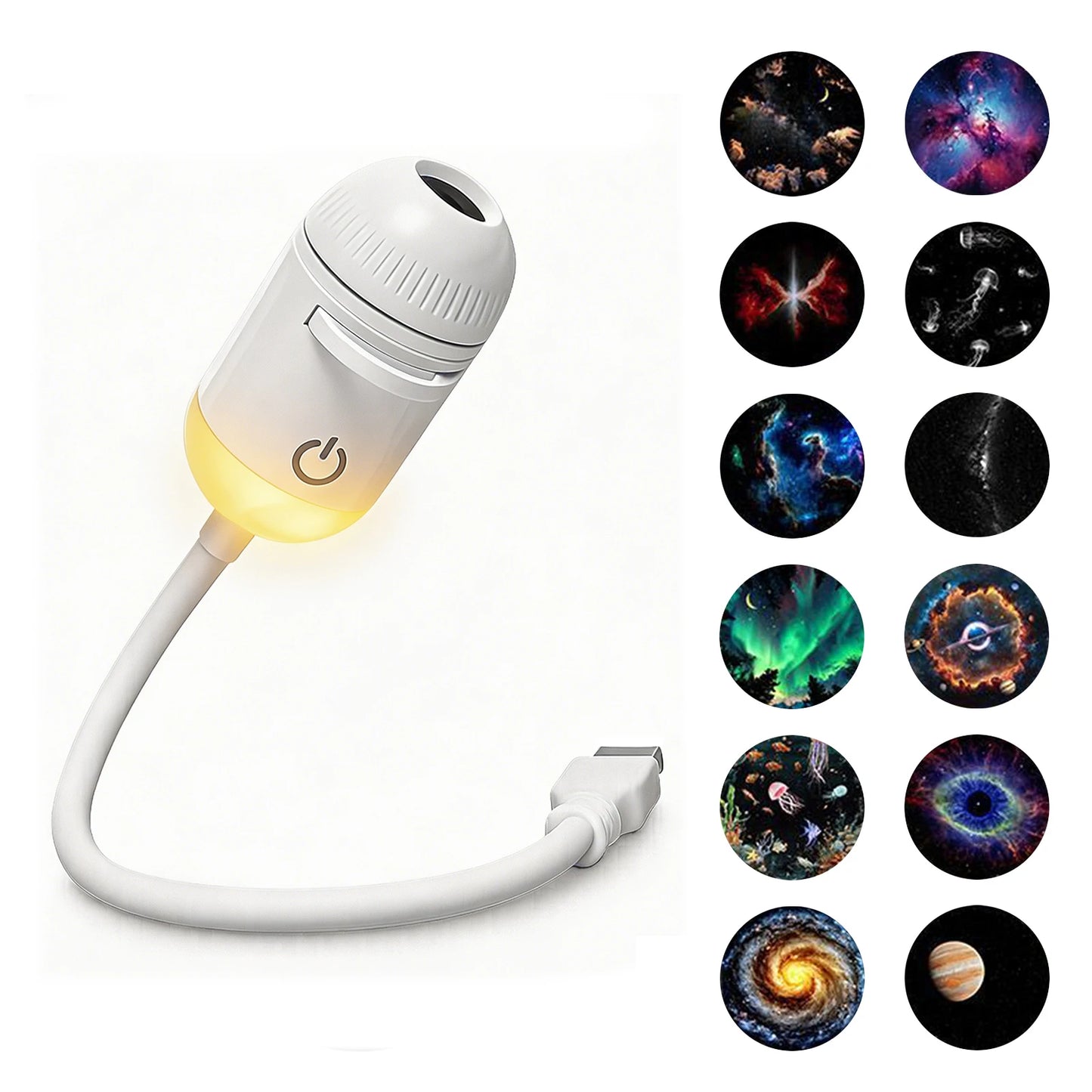 2 in 1 USB Projection Lamp Manual Focus Projector Light Car Ambient Light Room Starry Star Romantic Saturn Galaxy Night Lights