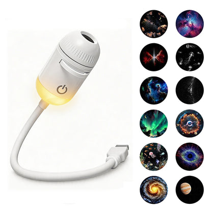 2 in 1 USB Projection Lamp Manual Focus Projector Light Car Ambient Light Room Starry Star Romantic Saturn Galaxy Night Lights