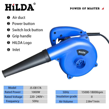 HILDA 1000W Electric Air Duster Computer Cleaner - High Power Dust Blower for Electronic Devices Dust Collector Blower