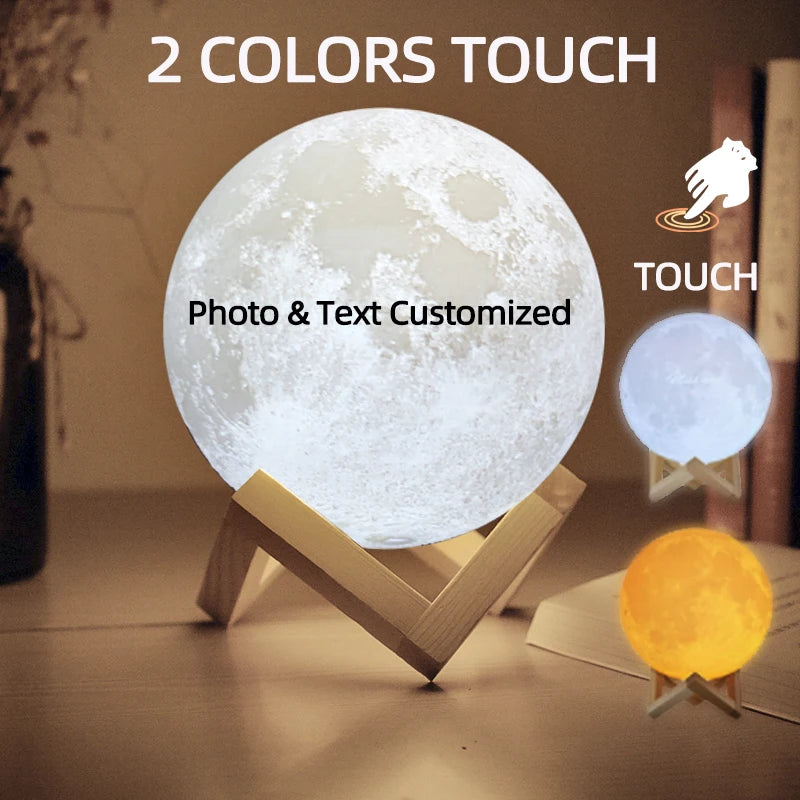 Customized 3D Print Moon Lamp Personalized Photo & Text Night Light USB Lunar Lamp Birthday Mother's Day Gift for Family Couple