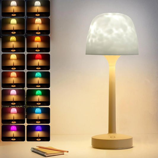 Cordless Shower Lamp,Bedside Lamp,Touch Ocean Wave Projector Light,3 Way Color Temperature,16 Color Changing Light,Dimmable
