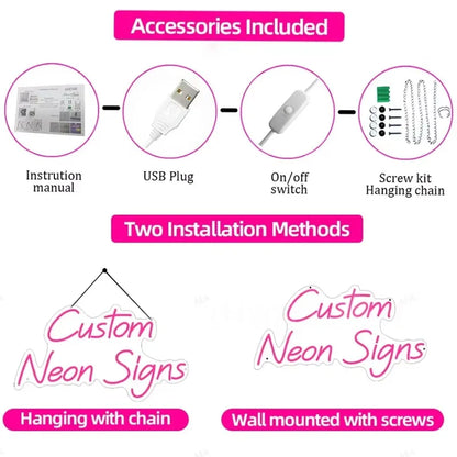 Custom USB-Powered Dual Row LED Neon Sign - Wall-Mounted  for Weddings Events Home Decor Bars Parties & Birthdays Perfect Gift