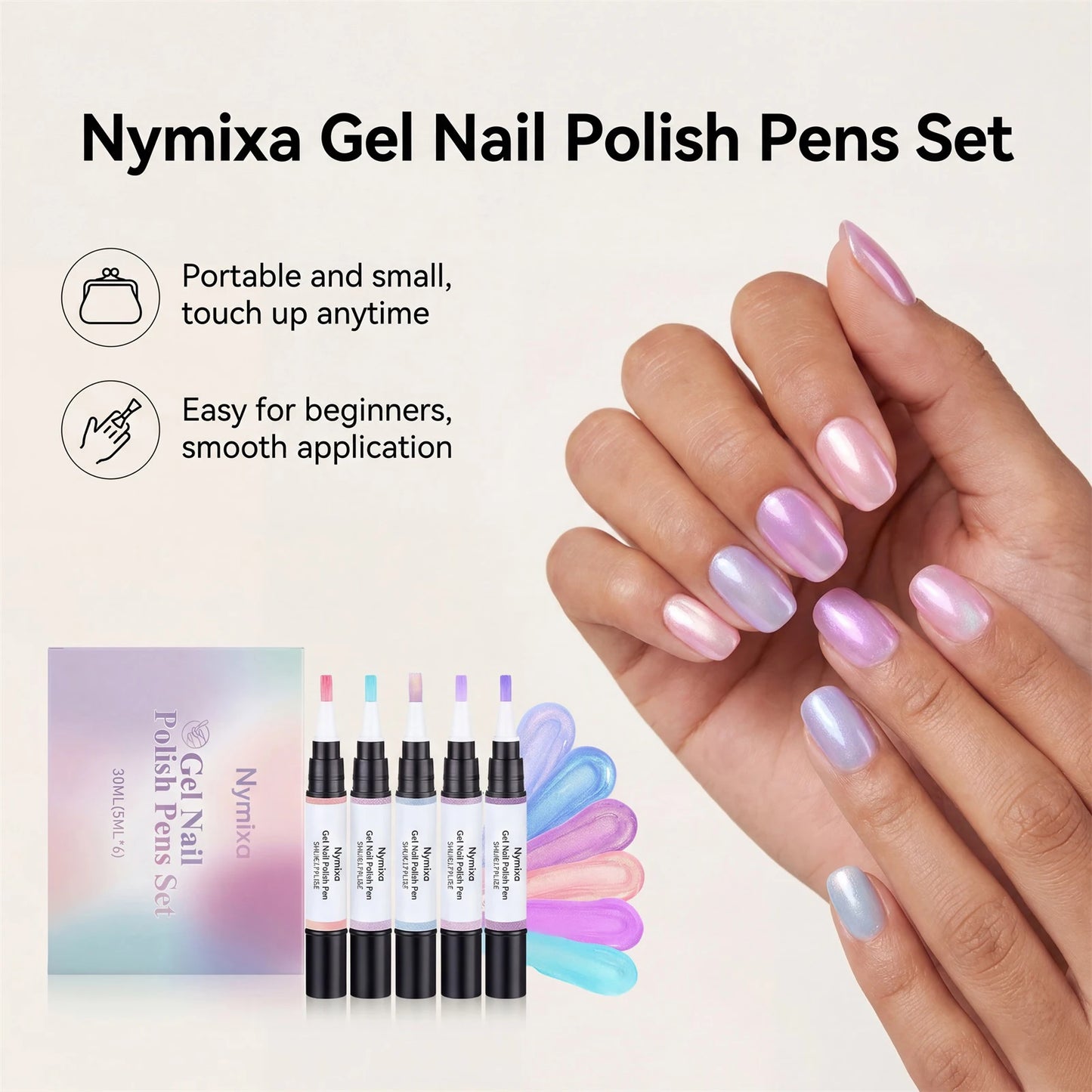 Multi-Color 3in1 Gel Nail Polish Pens Set - Quick Dry Long Lasting No Base Top Coat Needed Easy DIY for Beginners Home Manicure