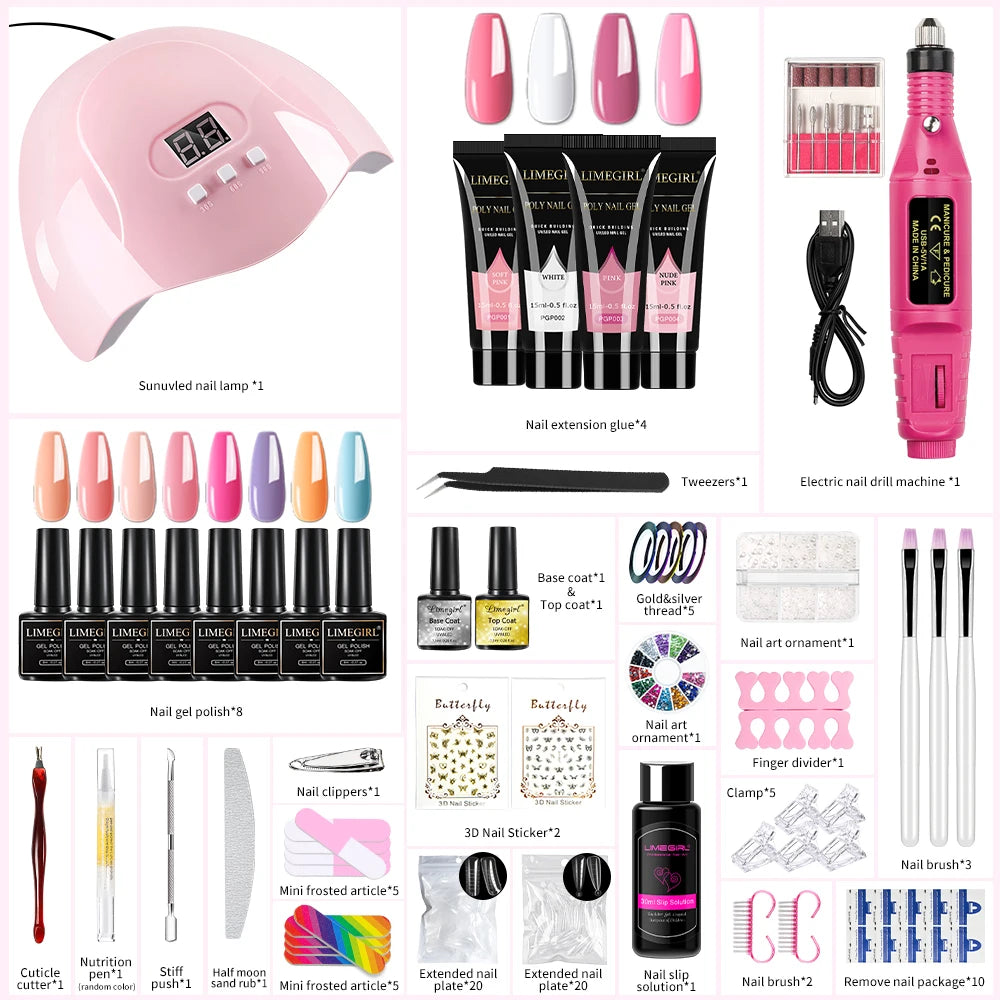 LIMEGIRL Nail UV Gel Polish Set With UV Lamp And Drill Machine Base&Top Coat for Manicure Gel Nail Polish Soak Off Acrylic Kit