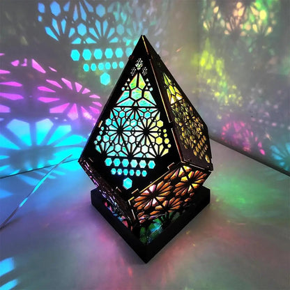 Usb Bohemian Led Projection Table Lamp Projector Light Retro Indoor Star Colorful Lights Effect Pattern And Wooden Night Bedside