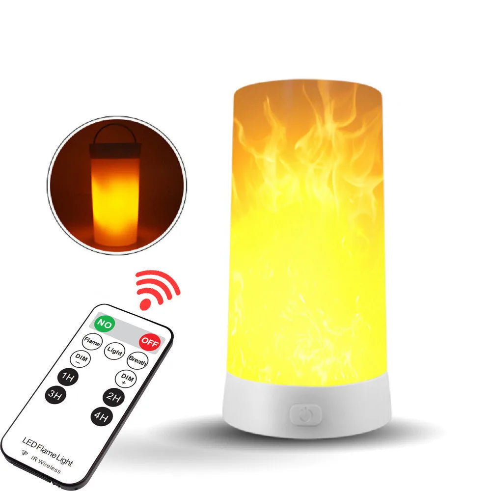 LED Remote Control Flame Effect Table Lights Rechargeable Portable Night Light Fire Flickering Desk Lamp