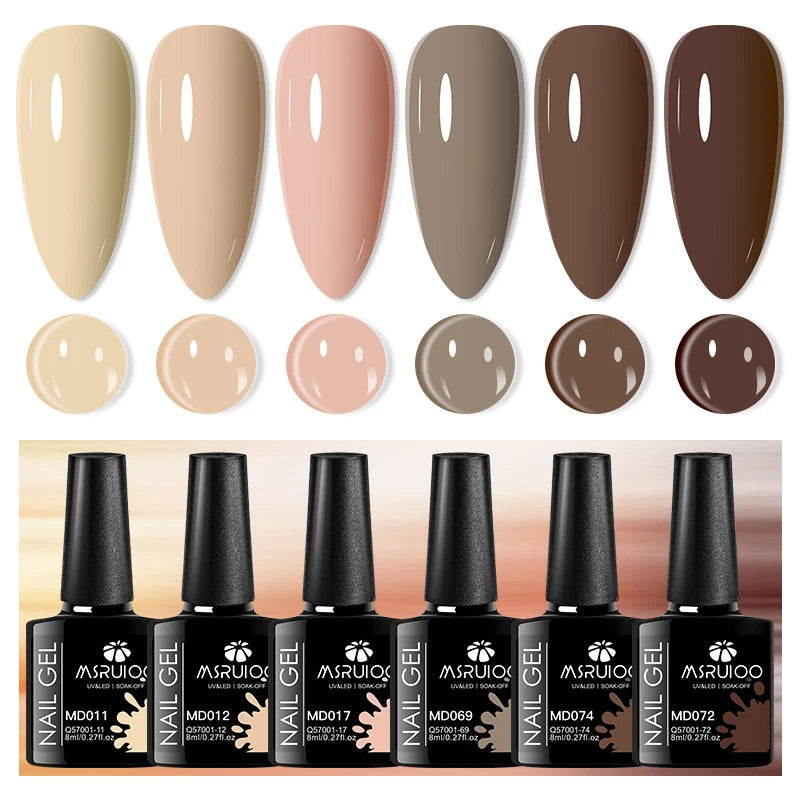 6pcs 8ml Summer Color Gel Nail Polish Set HEMA TPO FREE Semi Permanent Soak Off UV Gel Varnish Nail Art Decoration Nail Supplies