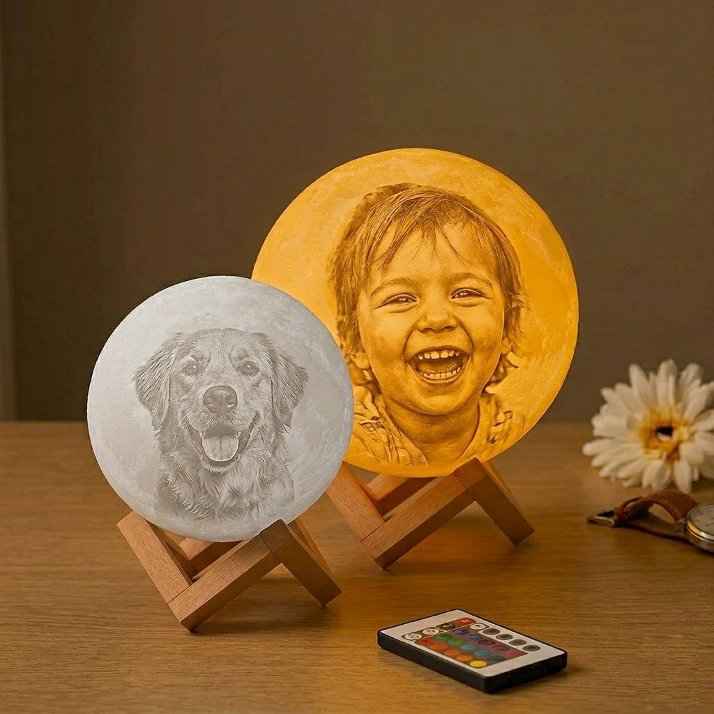 Customized 3D Print Moon Lamp Personalized Photo & Text Night Light USB Lunar Lamp Birthday Mother's Day Gift for Family Couple